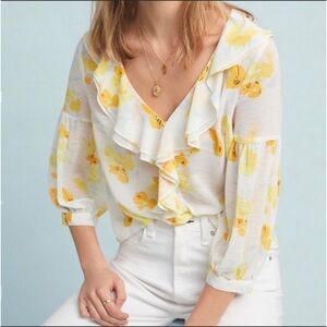 Maeve Daffodil Ruffled Peasant Blouse Sz 2P
